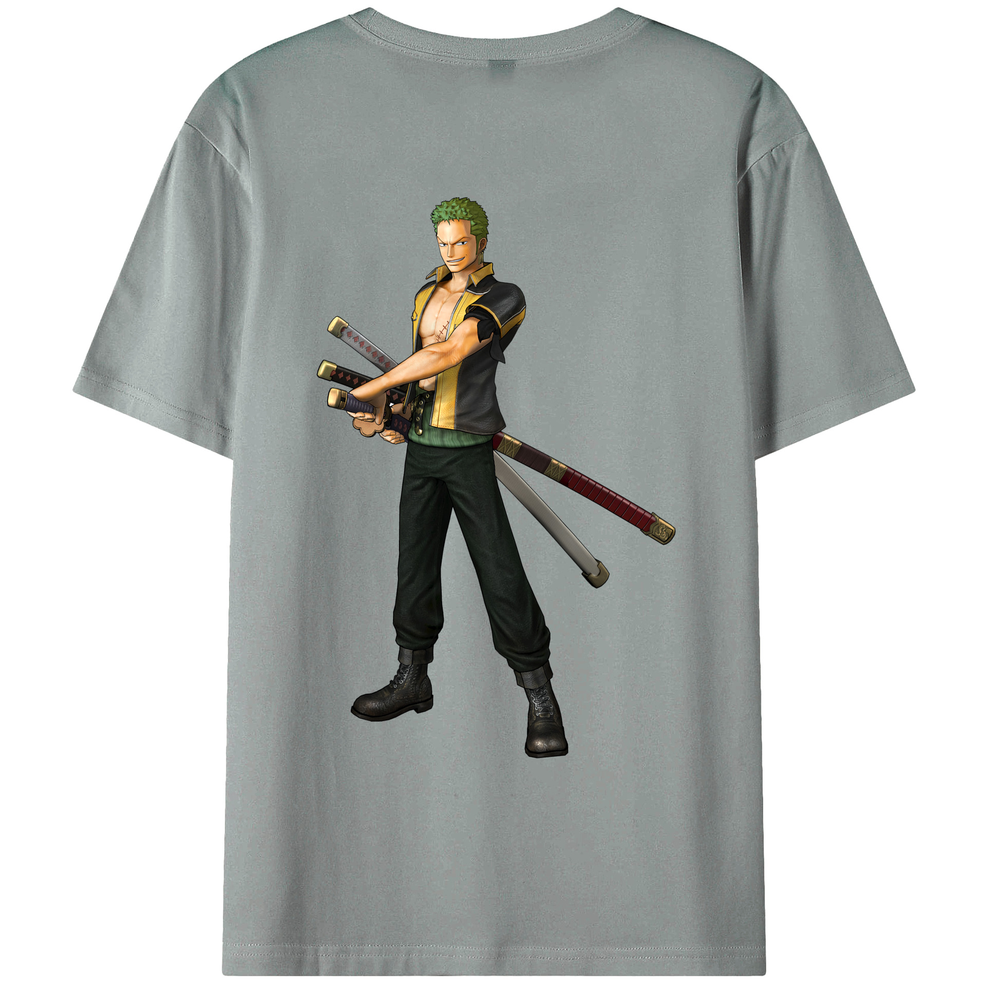 ワンピース ロロノア・ゾロ ONE PIECE Roronoa Zoro 綿100％ メンズ半袖Tシャツ（バックプリント） 通気性